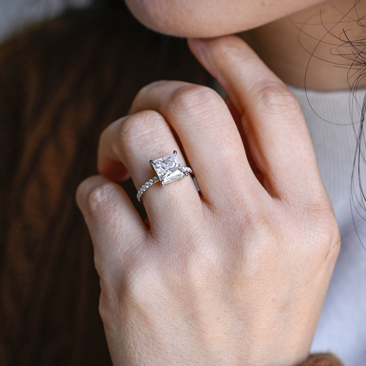 2.0ct-3.0ct Princess Cut Lab Grown Diamond Pave Engagement Ring