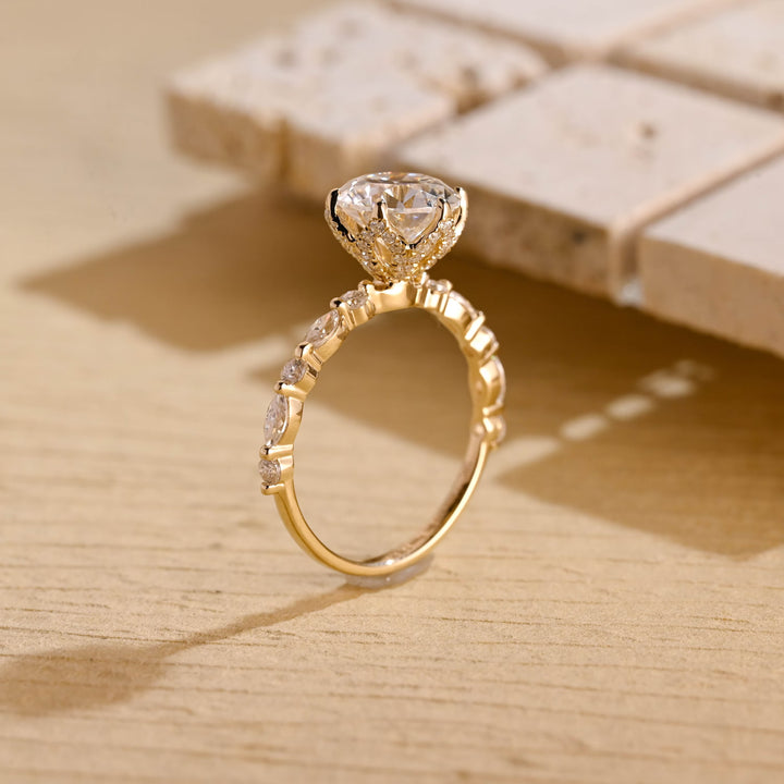 2.0ct-3.0ct Round Cut Lab Grown Diamond Tulip Set Engagement Ring