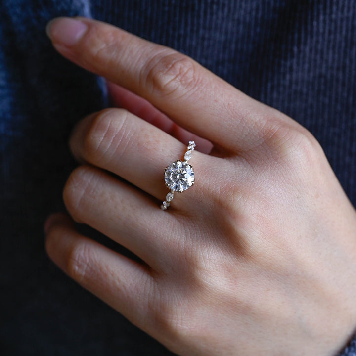 2.0ct-3.0ct Round Cut Lab Grown Diamond Tulip Set Engagement Ring