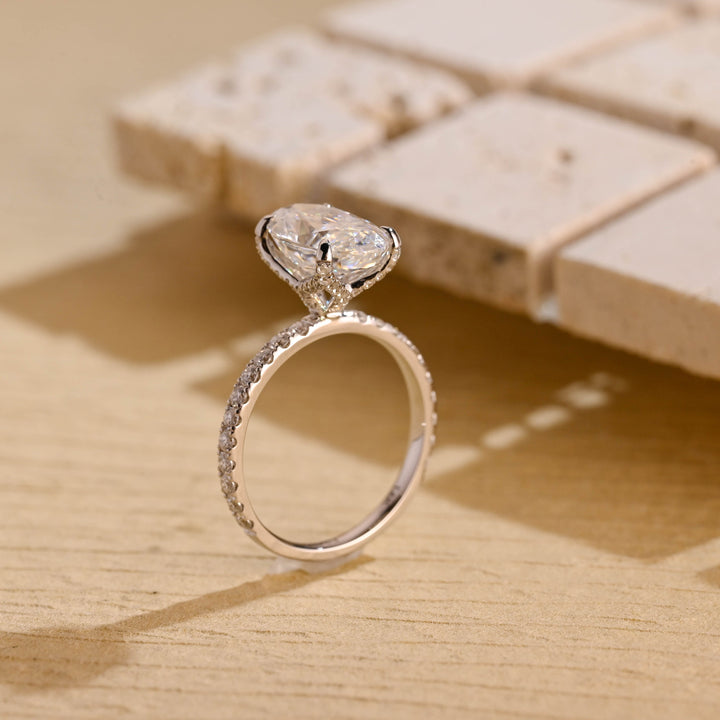3.0ct-4.0ct Oval Cut Lab Grown Diamond Tulip Set Engagement Ring