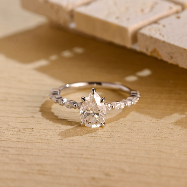 1.0ct-2.0ct Pear Cut Lab Grown Diamond Pave Engagement Ring