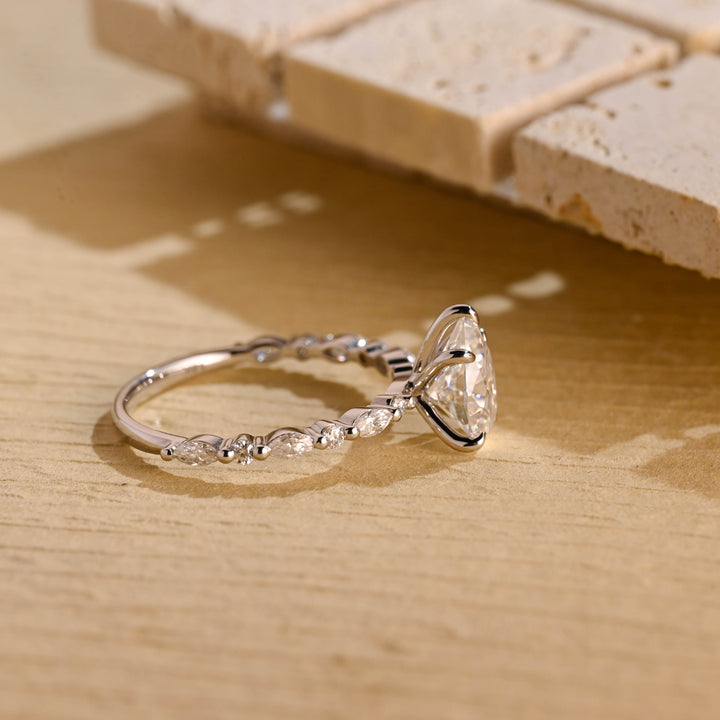 1.0ct-2.0ct Pear Cut Lab Grown Diamond Pave Engagement Ring