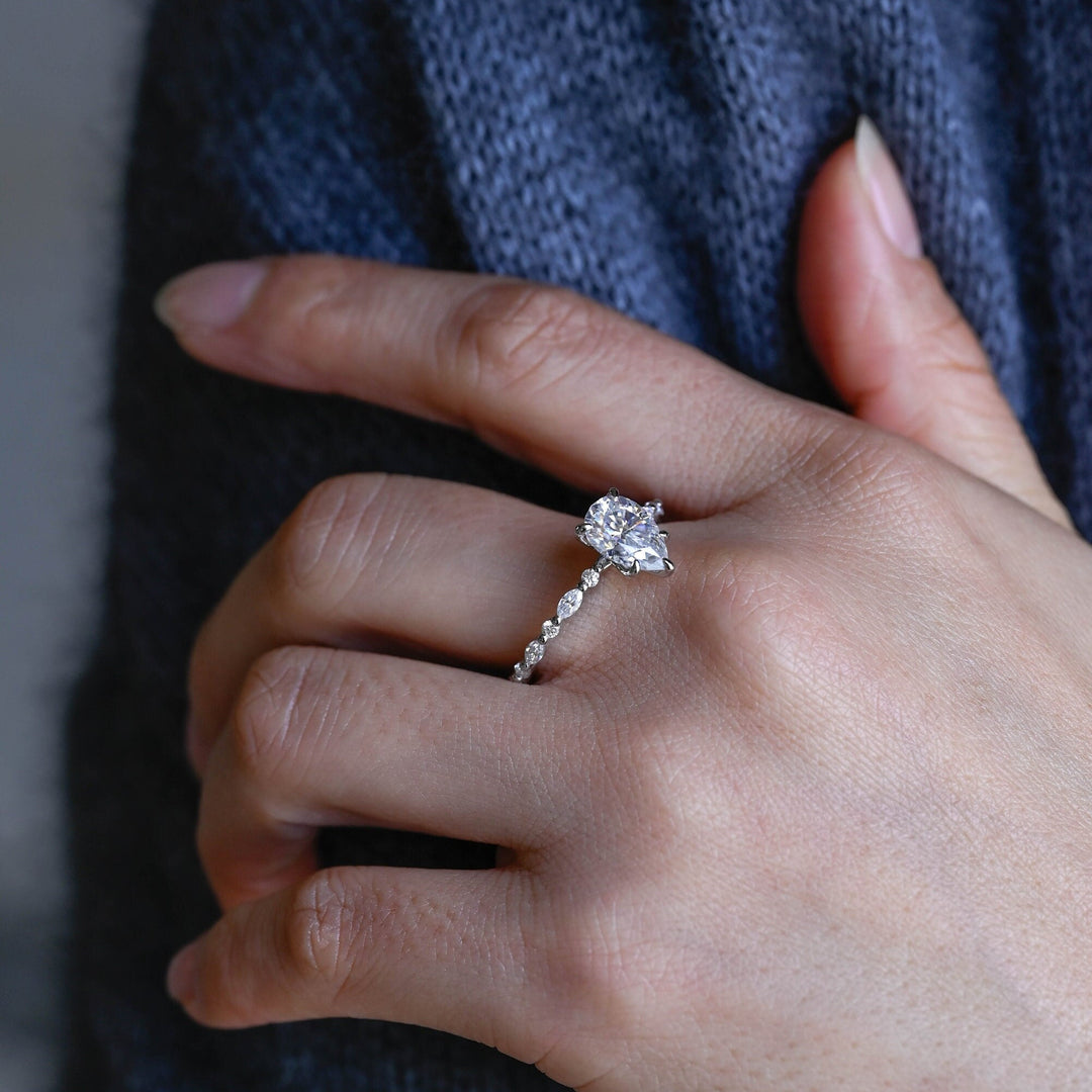 1.0ct-2.0ct Pear Cut Lab Grown Diamond Pave Engagement Ring