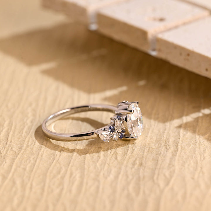 1.50ct-2.50ct Oval Cut Lab Grown Diamond Cluster Engagement Ring