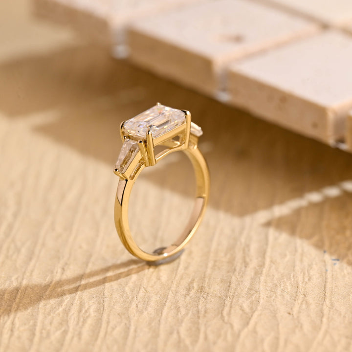 1.50ct-2.50ct East West Emerald Cut Lab Grown Diamond Three Stone Engagement Ring