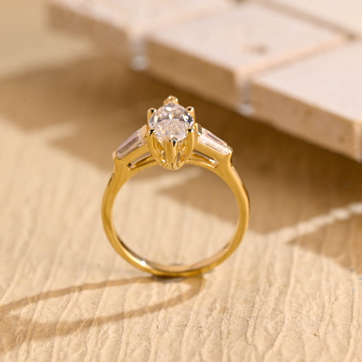 1.0ct-2.0ct Marquise Cut Lab Grown Diamond Three Stone Engagement Ring