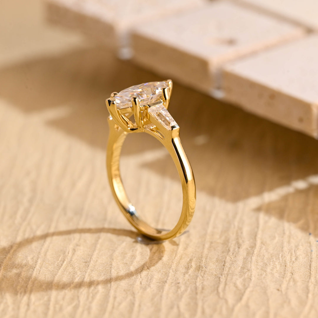 1.0ct-2.0ct Marquise Cut Lab Grown Diamond Three Stone Engagement Ring