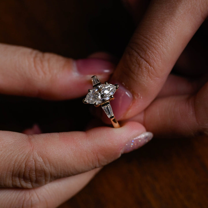 1.0ct-2.0ct Marquise Cut Lab Grown Diamond Three Stone Engagement Ring