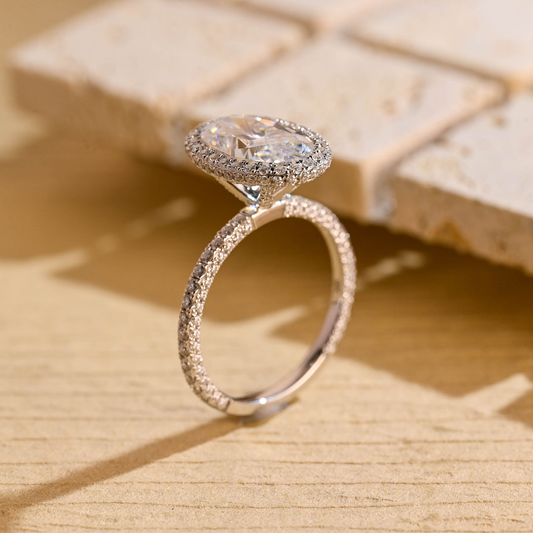 3.50ct-4.50ct Oval Cut Lab Grown Diamond Unique Halo Engagement Ring