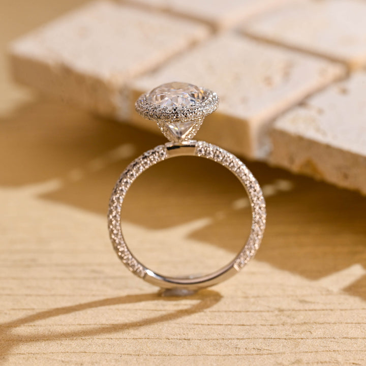 3.50ct-4.50ct Oval Cut Lab Grown Diamond Unique Halo Engagement Ring