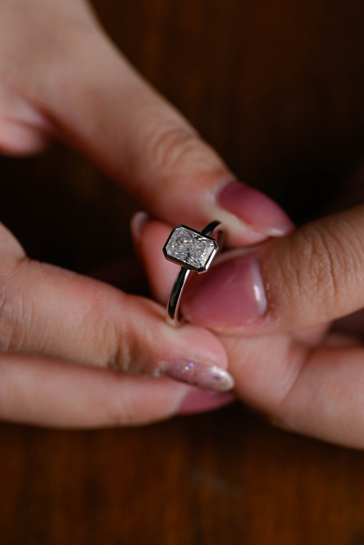 1.0ct-2.0ct Bezel Set Radiant Cut Lab Grown Diamond Engagement Ring
