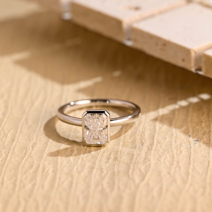 1.0ct-2.0ct Bezel Set Radiant Cut Lab Grown Diamond Engagement Ring