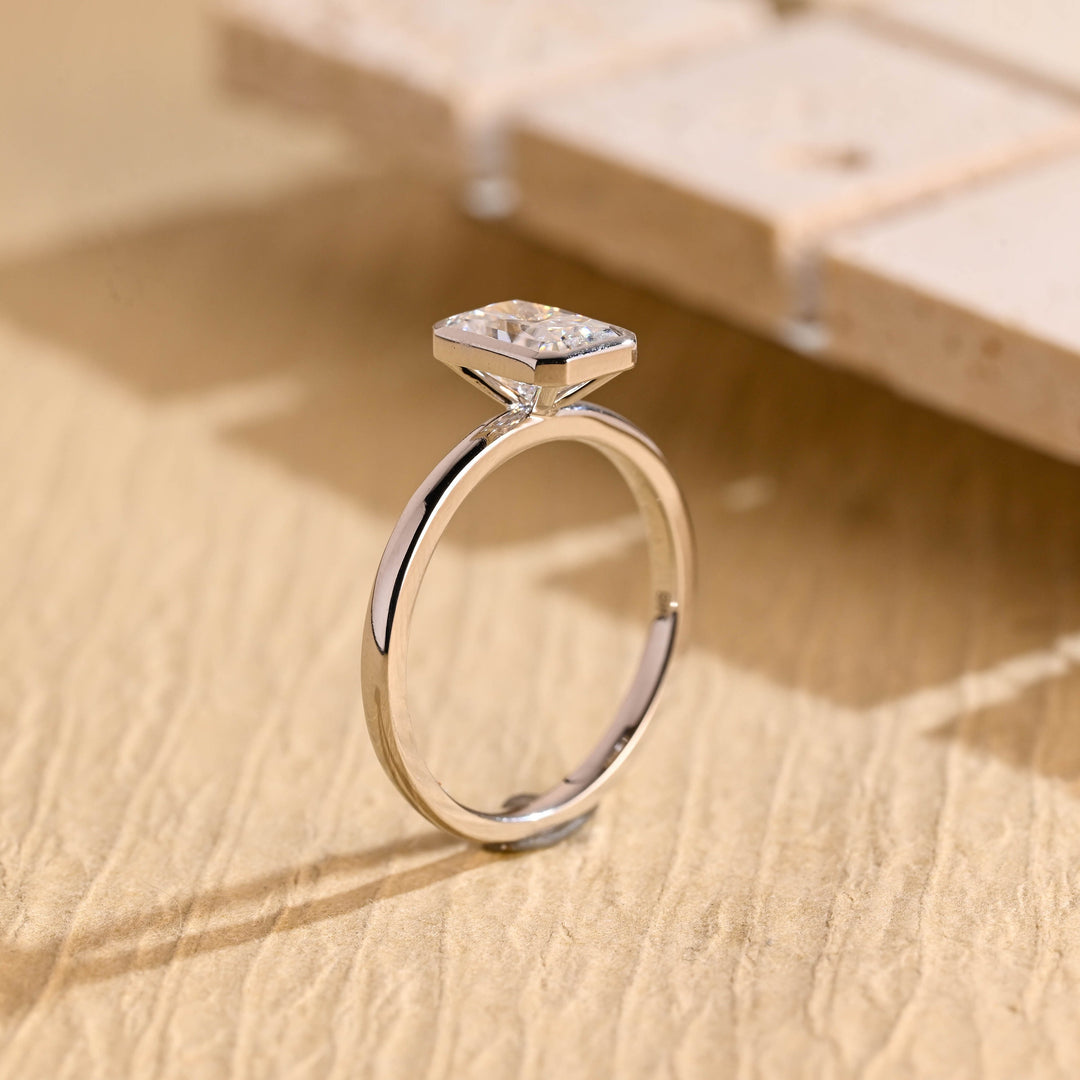 1.0ct-2.0ct Bezel Set Radiant Cut Lab Grown Diamond Engagement Ring
