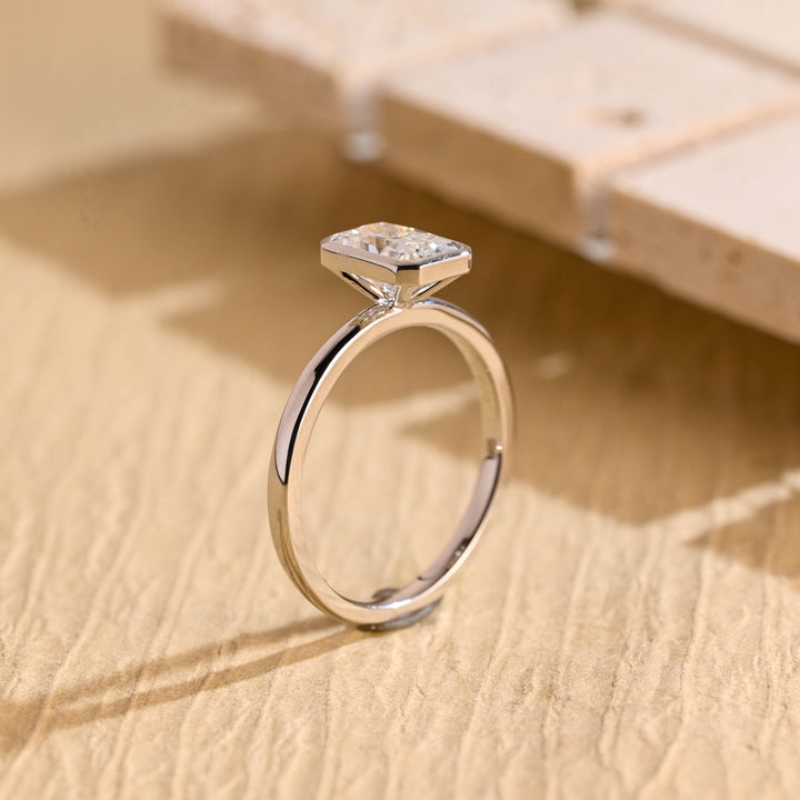 1.0ct-2.0ct Bezel Set Radiant Cut Lab Grown Diamond Engagement Ring