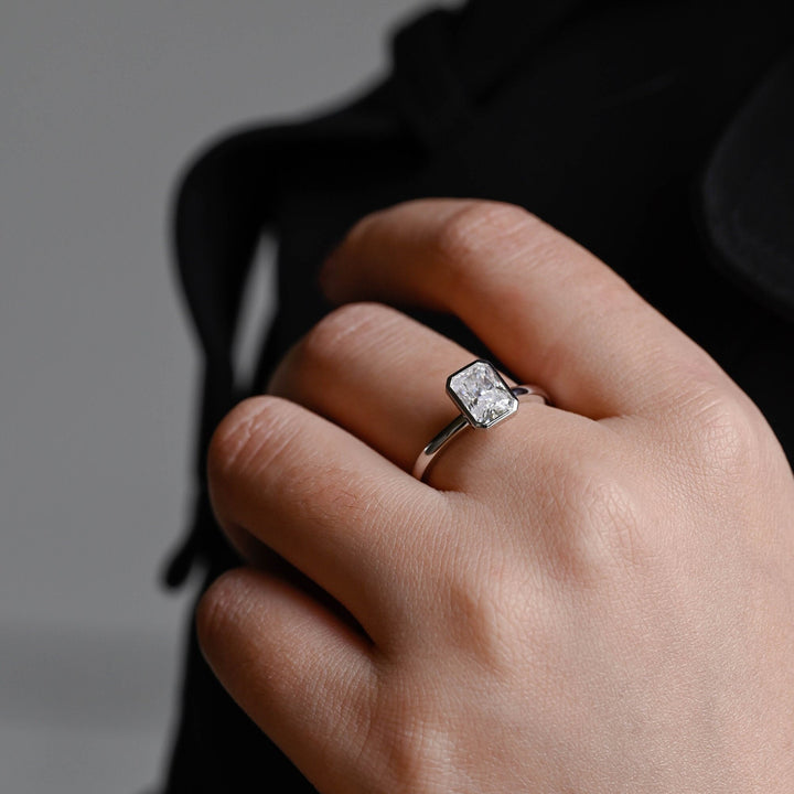 1.0ct-2.0ct Bezel Set Radiant Cut Lab Grown Diamond Engagement Ring