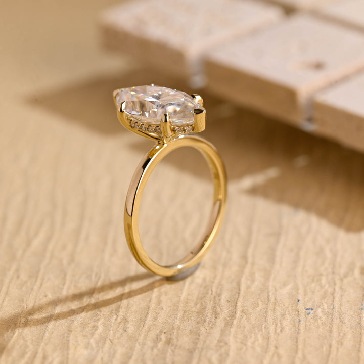2.50ct-3.50ct Marquise Cut Lab Grown Diamond Hidden Halo Engagement Ring