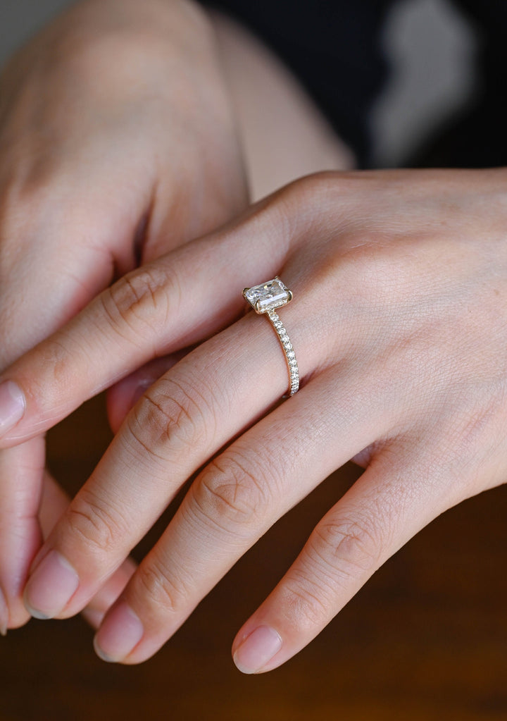 1.0ct-2.0ct Emerald Cut Lab Grown Diamond Hidden Halo Engagement Ring