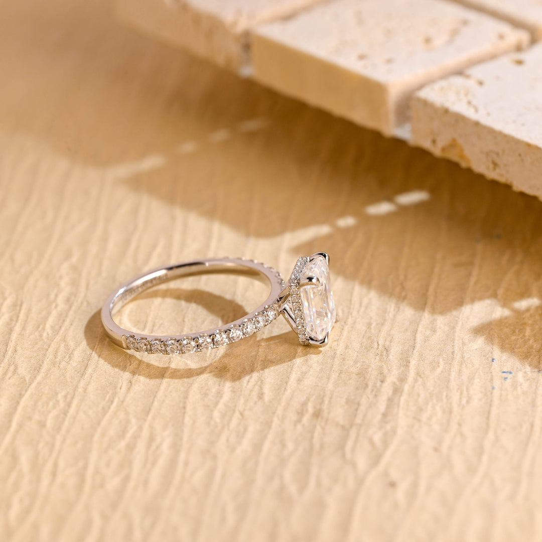 1.0ct-2.0ct Emerald Cut Lab Grown Diamond Hidden Halo Engagement Ring