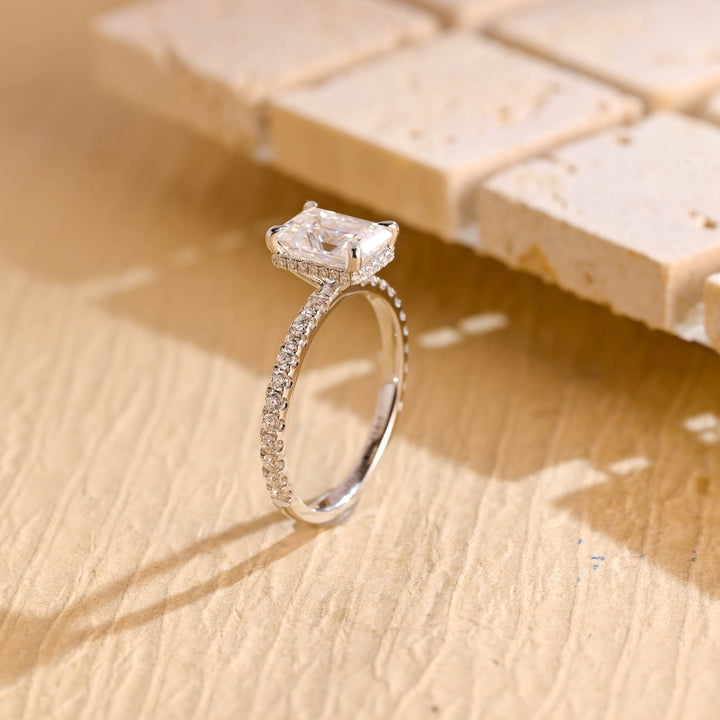 1.0ct-2.0ct Emerald Cut Lab Grown Diamond Hidden Halo Engagement Ring