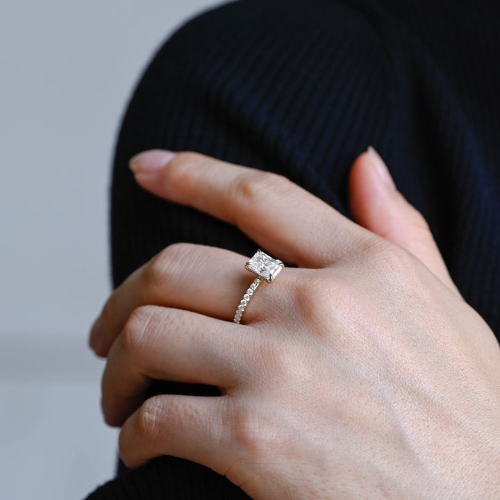 1.0ct-2.0ct Emerald Cut Lab Grown Diamond Hidden Halo Engagement Ring