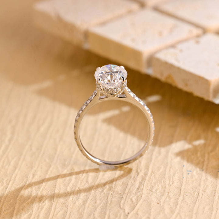 1.50ct-2.50ct Oval Cut Lab Grown Diamond Hidden Halo Engagement Ring