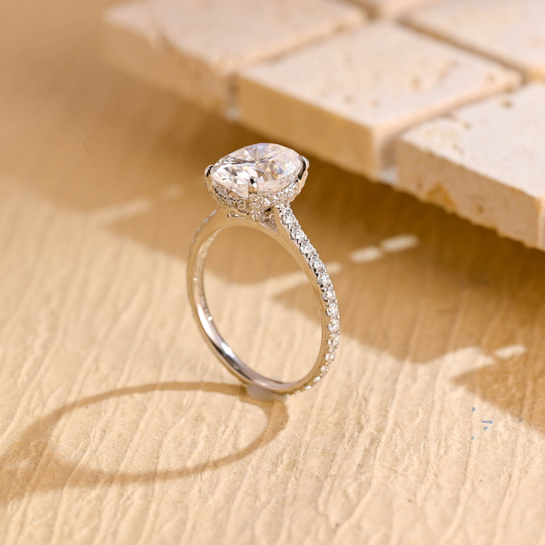 1.50ct-2.50ct Oval Cut Lab Grown Diamond Hidden Halo Engagement Ring