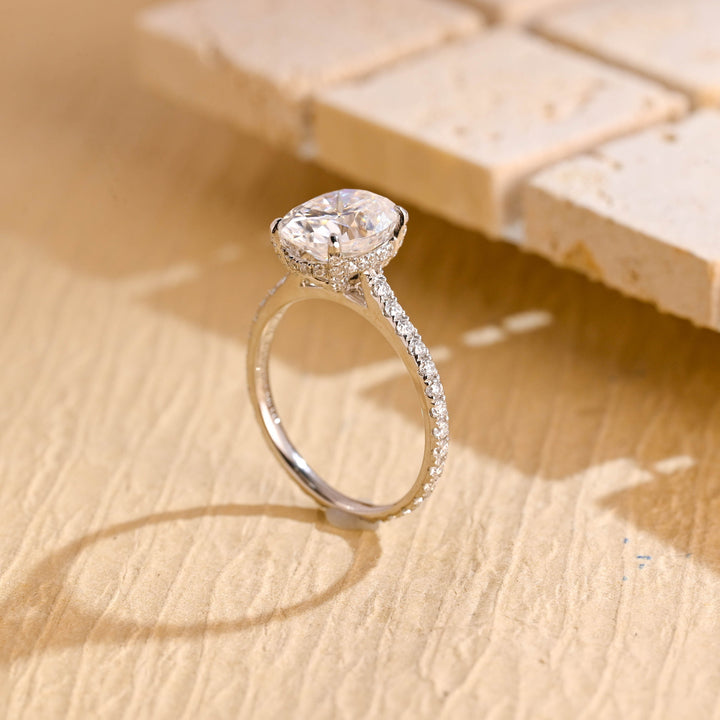 1.50ct-2.50ct Oval Cut Lab Grown Diamond Hidden Halo Engagement Ring