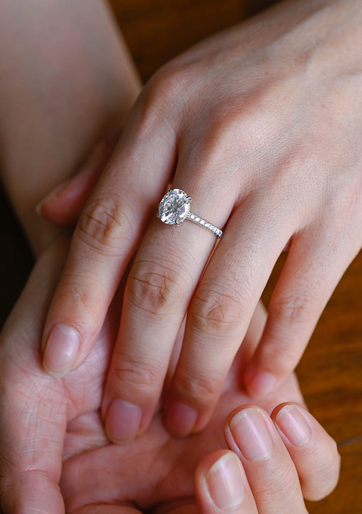 1.50ct-2.50ct Oval Cut Lab Grown Diamond Hidden Halo Engagement Ring
