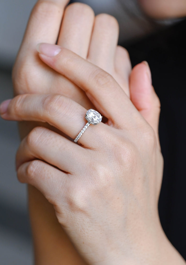 1.50ct-2.50ct Oval Cut Lab Grown Diamond Hidden Halo Engagement Ring