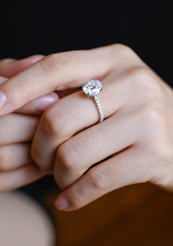 1.50ct-2.50ct Oval Cut Lab Grown Diamond Hidden Halo Engagement Ring