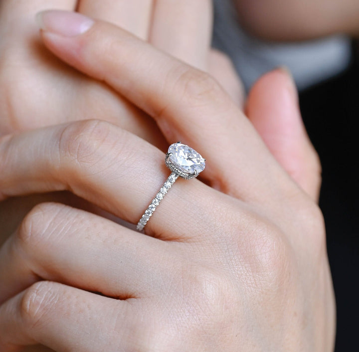 1.50ct-2.50ct Oval Cut Lab Grown Diamond Hidden Halo Engagement Ring