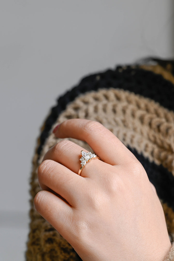 1.0ct-2.0ct Marquise Cut Lab Grown Diamond Cluster Engagement Ring