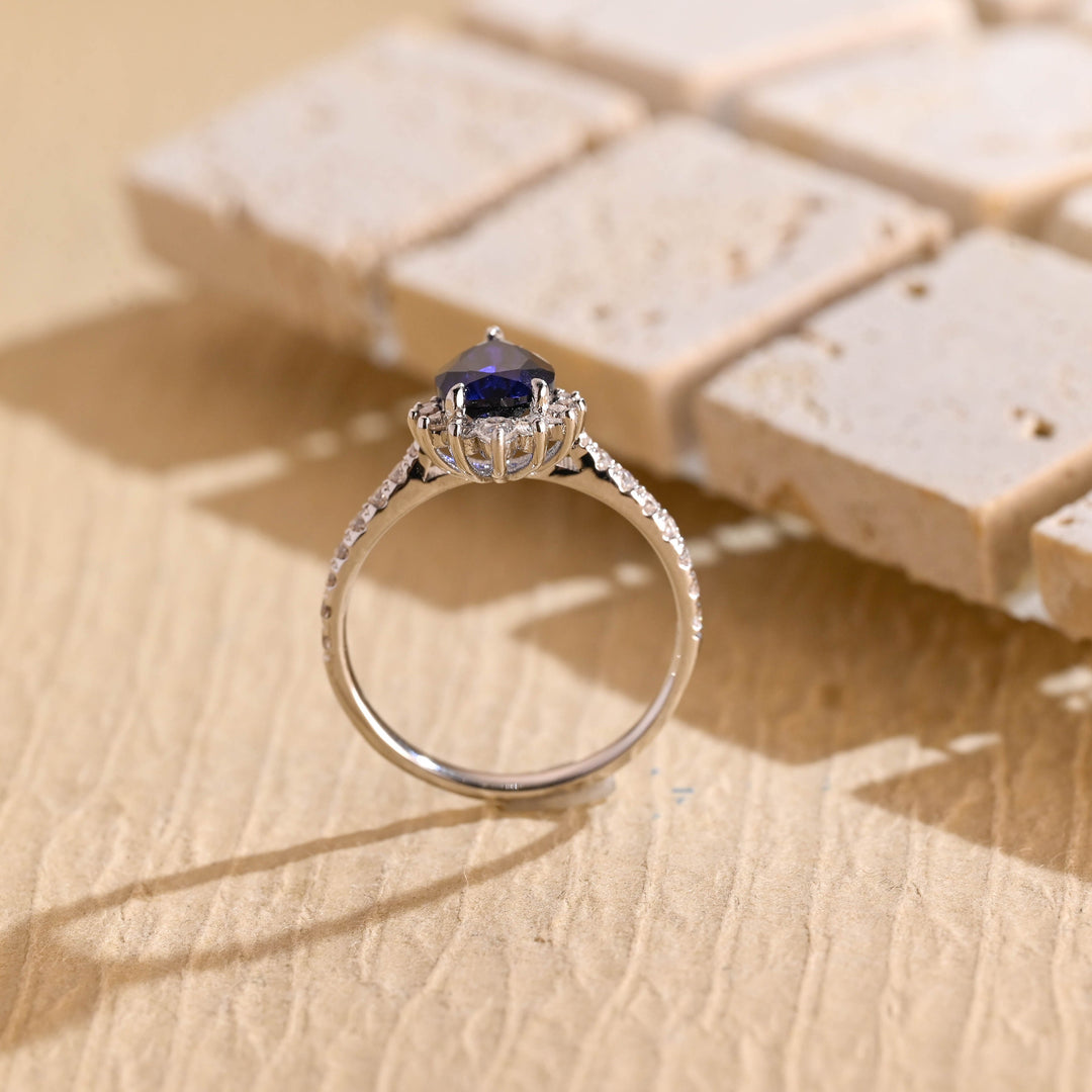 1.0ct-2.0ct Sapphire Pear Cut Lab Grown Diamond Cluster Engagement Ring