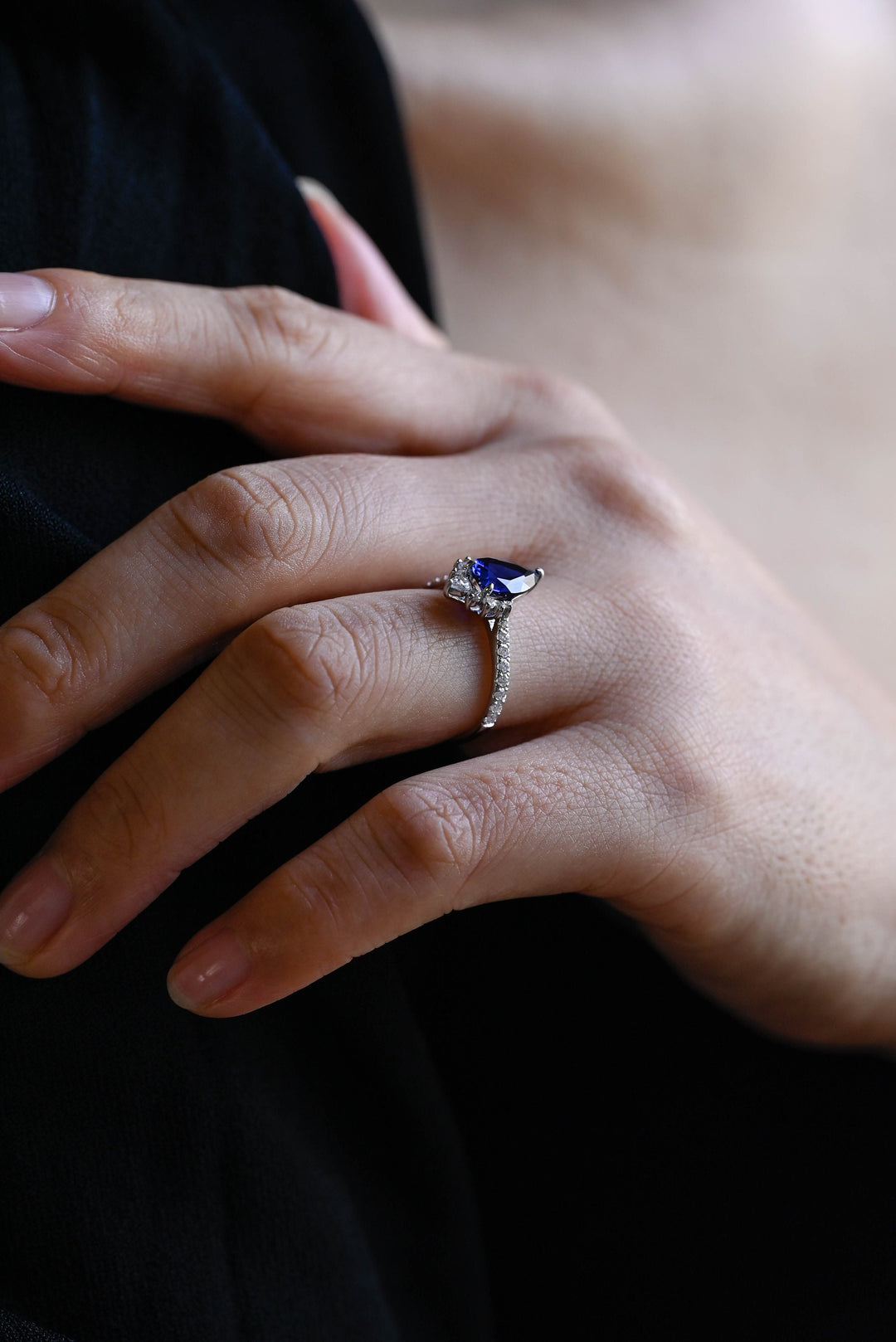 1.0ct-2.0ct Sapphire Pear Cut Lab Grown Diamond Cluster Engagement Ring