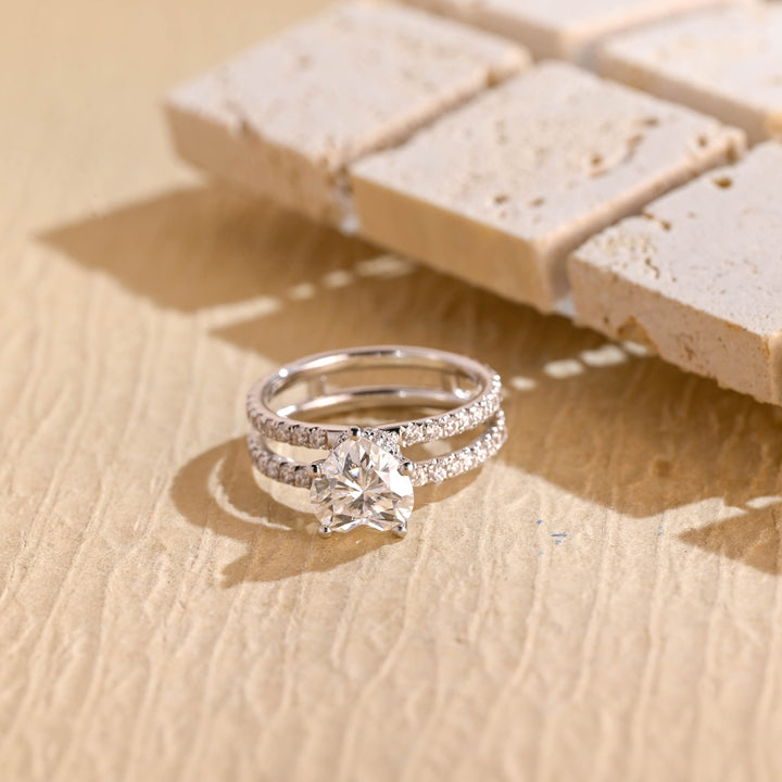 1.0ct-2.0ct Heart Cut Lab Grown Diamond Double Pave Engagement Ring