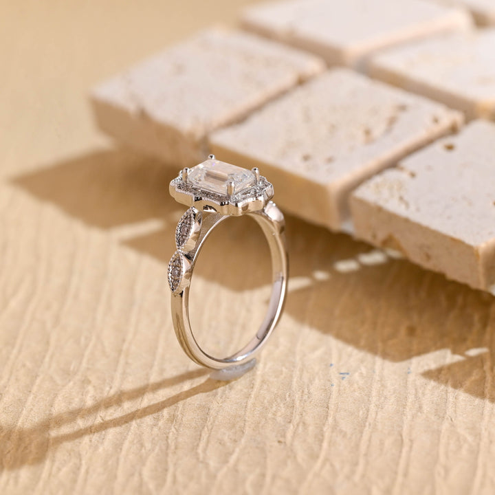 1.0ct-2.0ct Emerald Cut Lab Grown Diamond Vintage Halo Engagement Ring