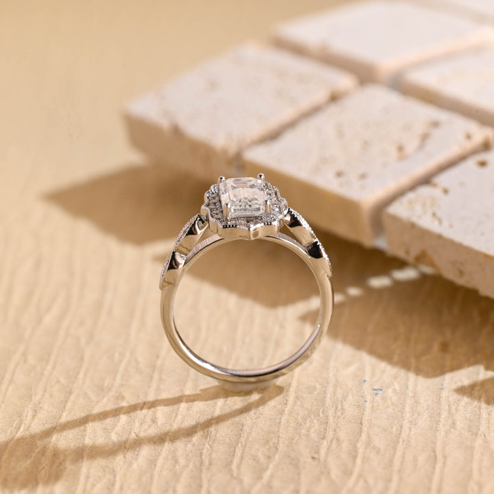 1.0ct-2.0ct Emerald Cut Lab Grown Diamond Vintage Halo Engagement Ring