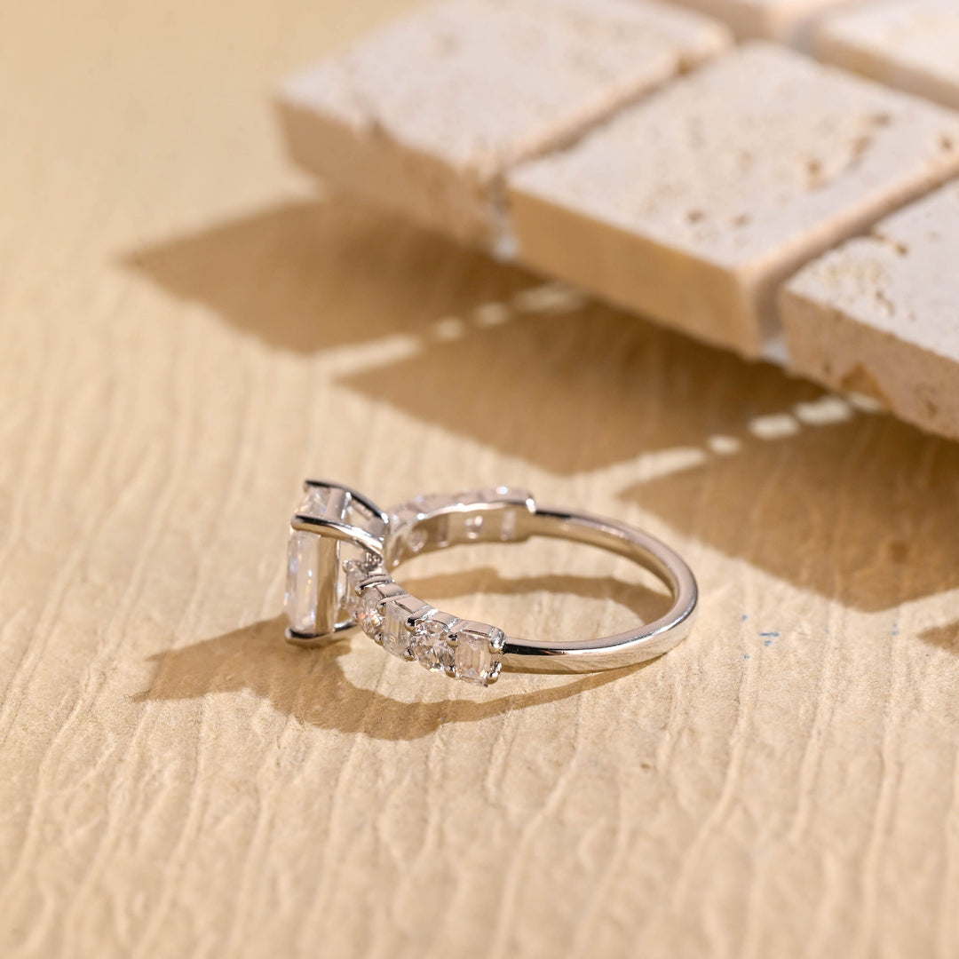 1.0ct-2.0ct Emerald Cut Lab Grown Diamond Unique Pave Engagement Ring