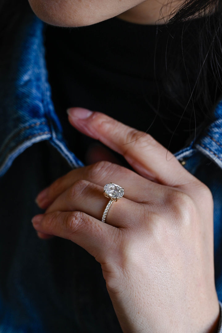 2.50ct-3.50ct Oval Cut Lab Grown Diamond Pave Engagement Ring
