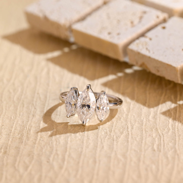 1.50ct-2.50ct Marquise Cut Lab Grown Diamond Three Stone Engagement Ring