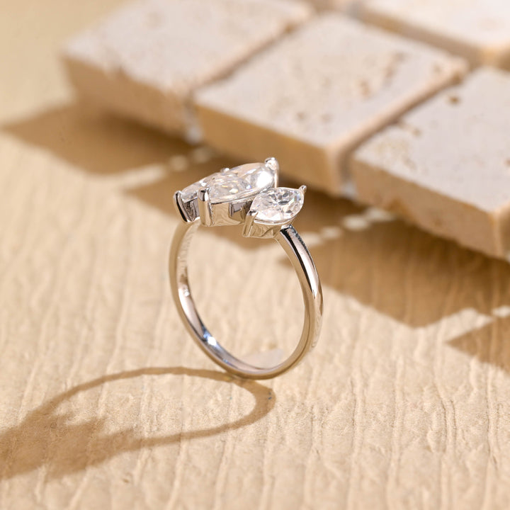 1.50ct-2.50ct Marquise Cut Lab Grown Diamond Three Stone Engagement Ring