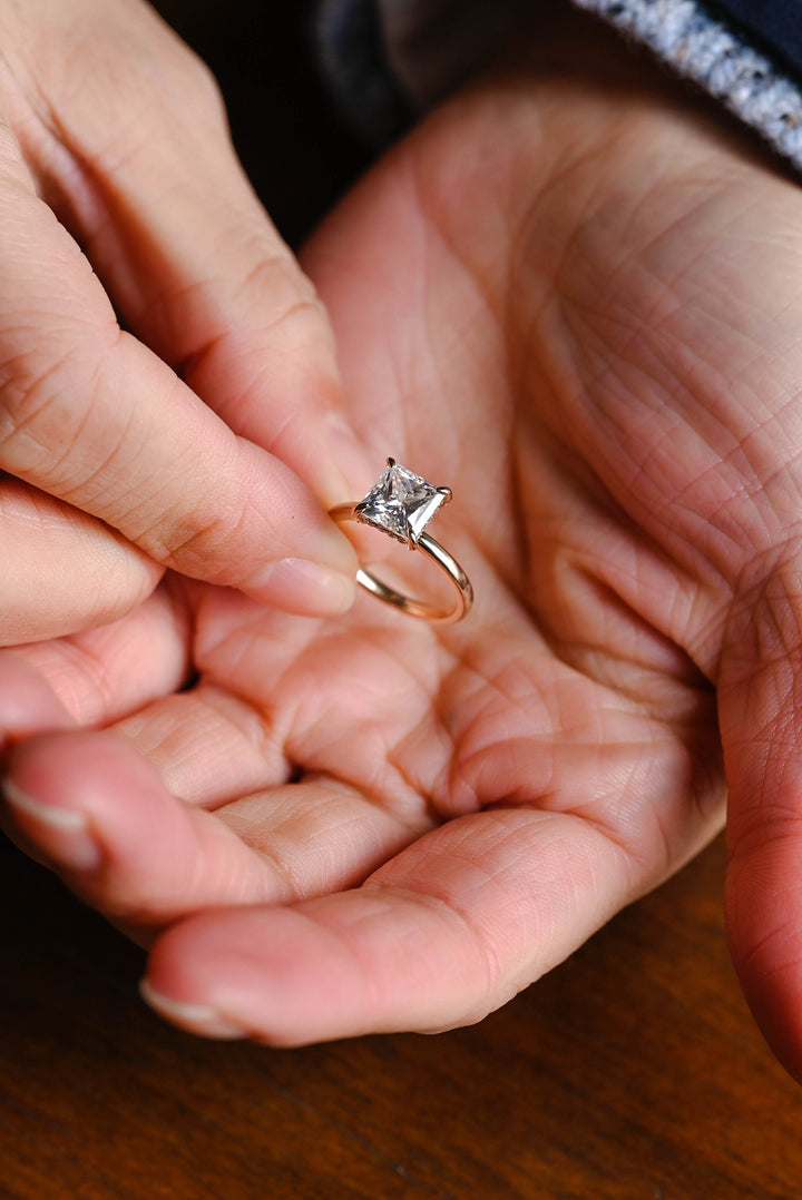1.50ct-2.50ct Princess Cut Lab Grown Diamond Hidden Halo Engagement Ring