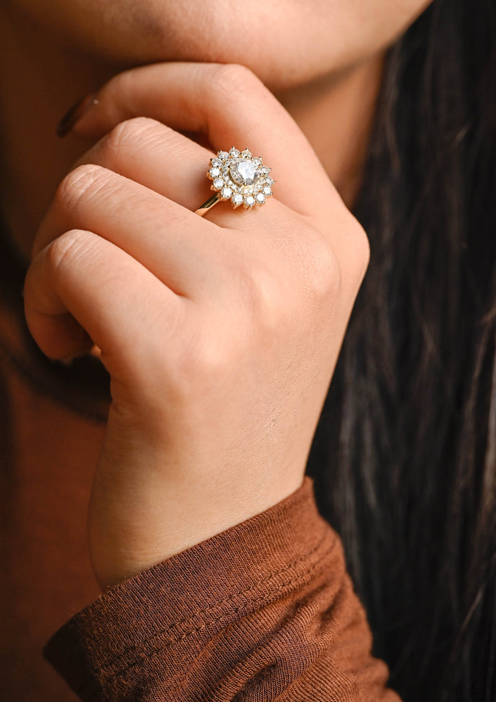 1.0ct-2.0ct Round Cut Lab Grown Diamond Double Halo Engagement Ring