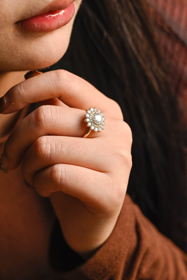 1.0ct-2.0ct Round Cut Lab Grown Diamond Double Halo Engagement Ring