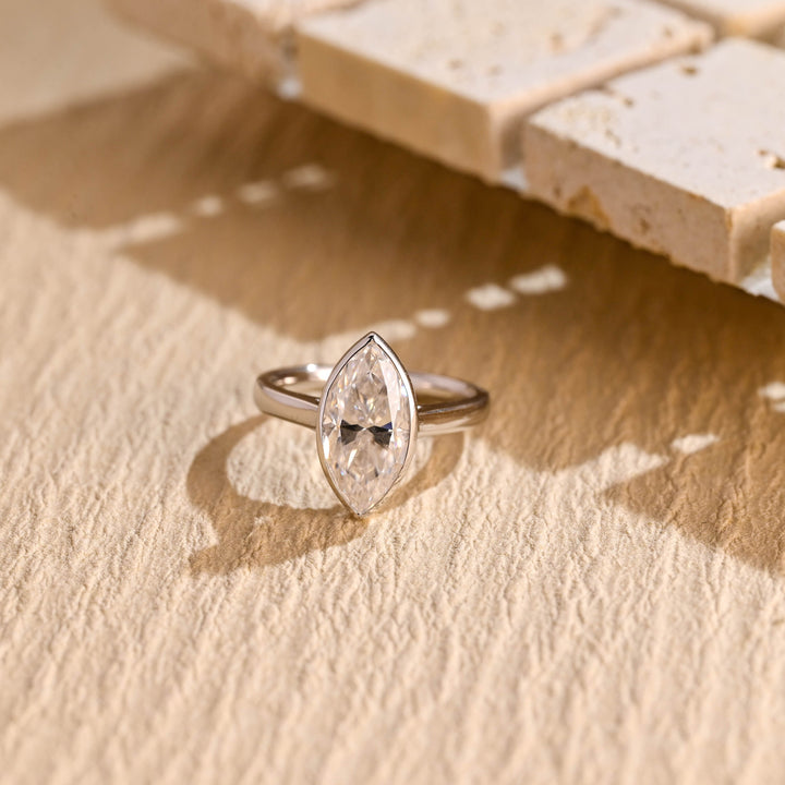 2.0ct-3.0ct Bezel Set Marquise Cut Lab Grown Diamond Engagement Ring