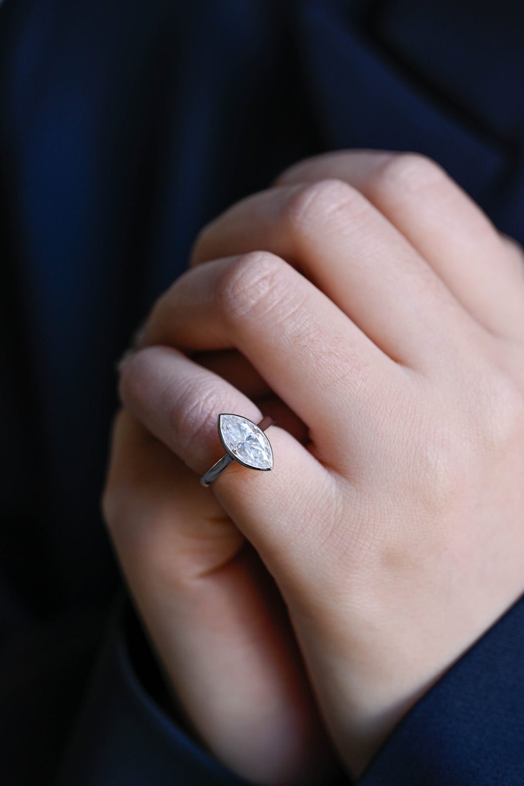 2.0ct-3.0ct Bezel Set Marquise Cut Lab Grown Diamond Engagement Ring