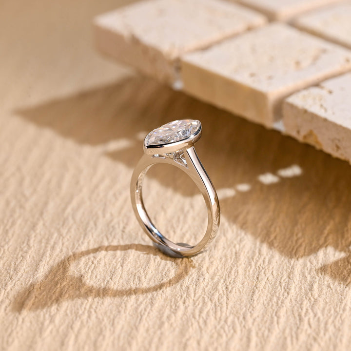 2.0ct-3.0ct Bezel Set Marquise Cut Lab Grown Diamond Engagement Ring