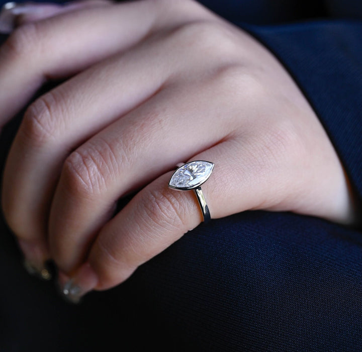2.0ct-3.0ct Bezel Set Marquise Cut Lab Grown Diamond Engagement Ring