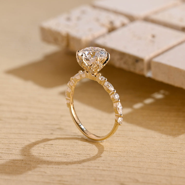 2.0ct-3.0ct Round Cut Lab Grown Diamond Tulip Set Engagement Ring