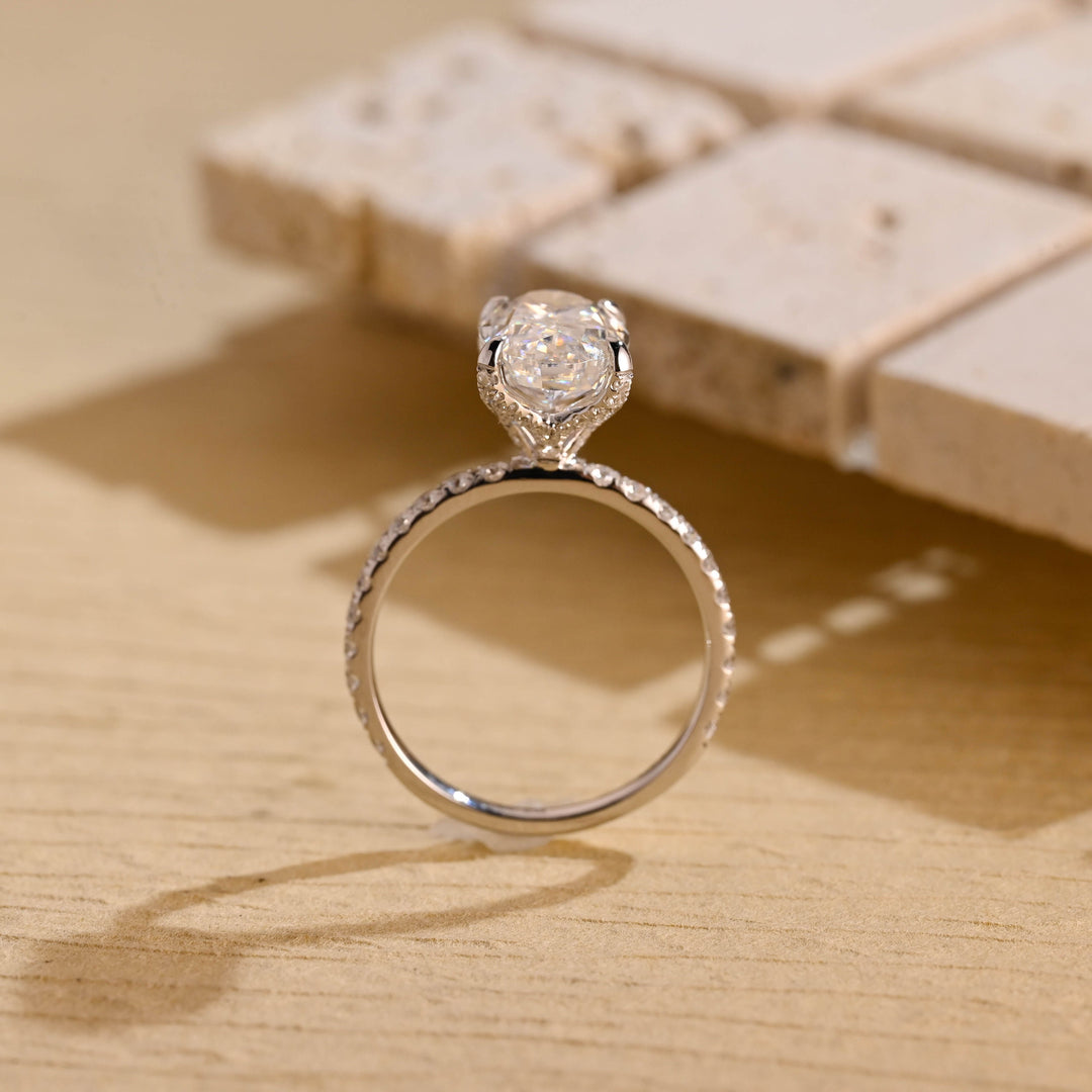 3.0ct-4.0ct Oval Cut Lab Grown Diamond Tulip Set Engagement Ring
